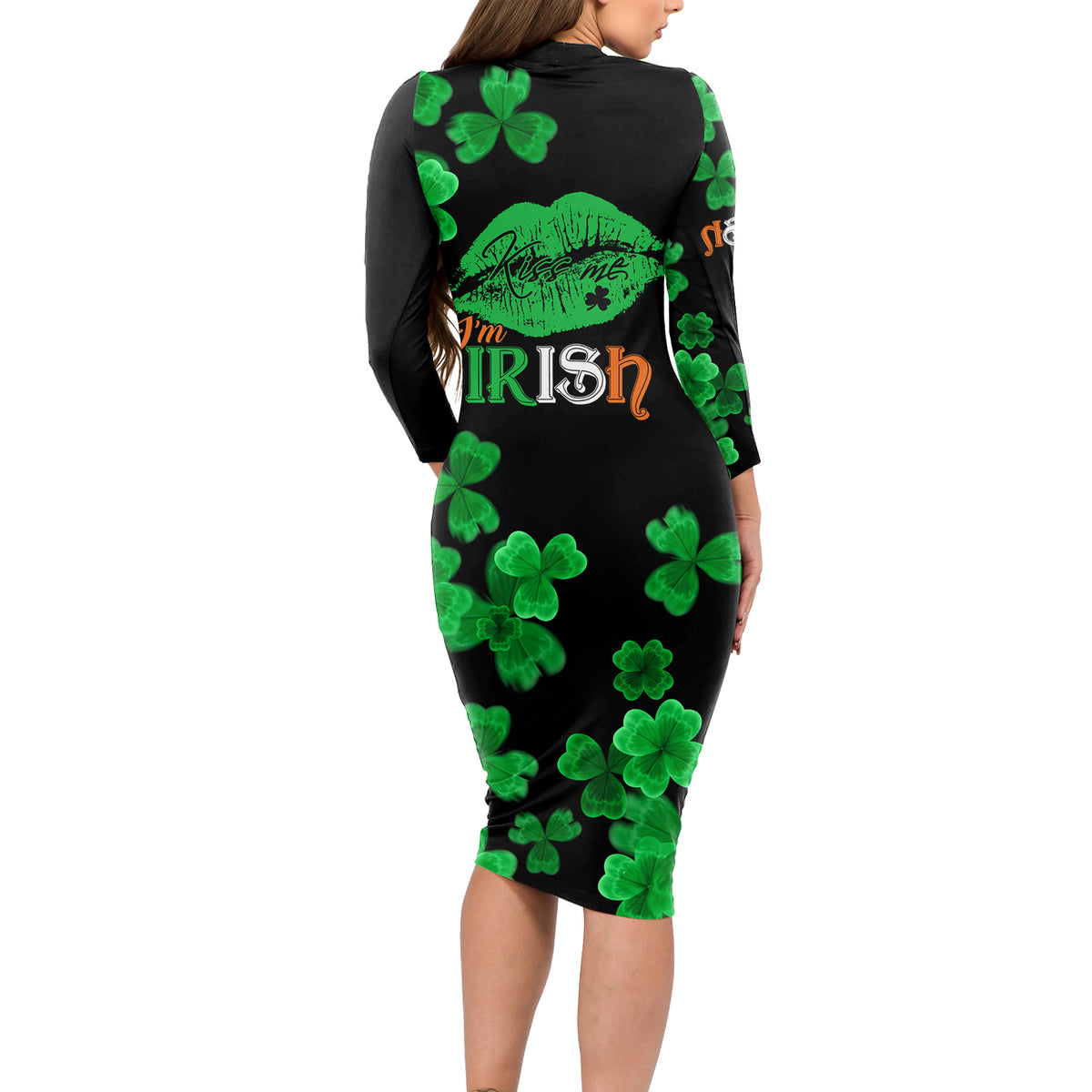Kiss Me Im Irish St Patricks Day Long Sleeve Bodycon Dress - Wonder Print Shop