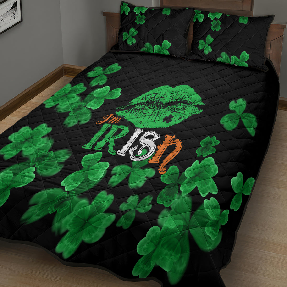 Kiss Me Im Irish St Patricks Day Quilt Bed Set - Wonder Print Shop