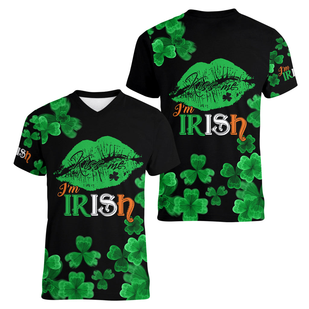 Kiss Me Im Irish St Patricks Day Women V Neck T Shirt - Wonder Print Shop