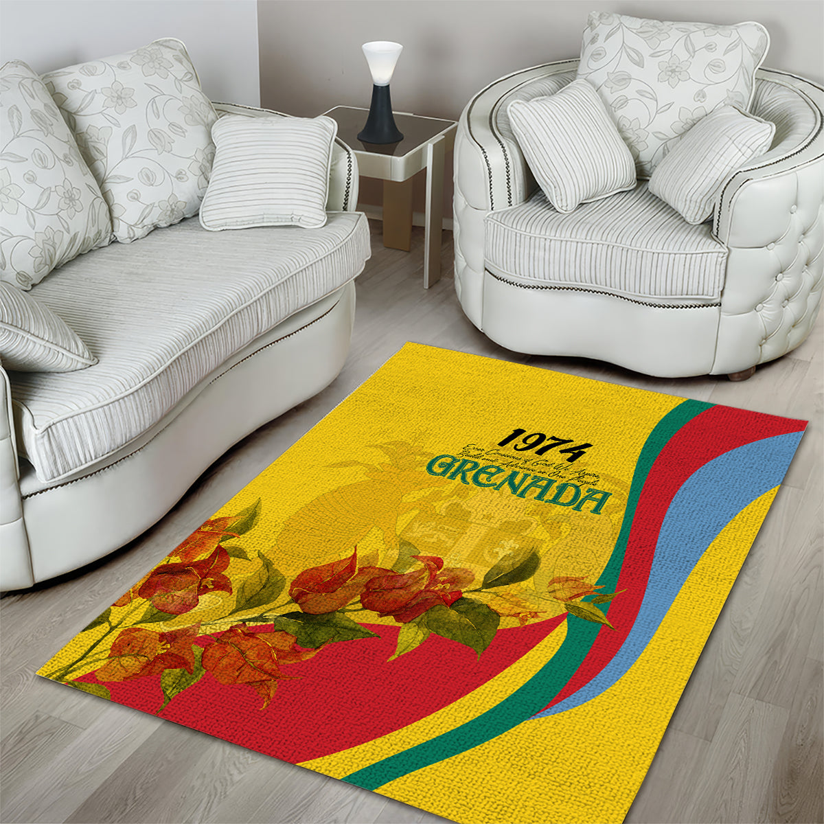 Grenada Independence Day Area Rug Bougainvillea Flowers Flag Style LT9 - Wonder Print Shop