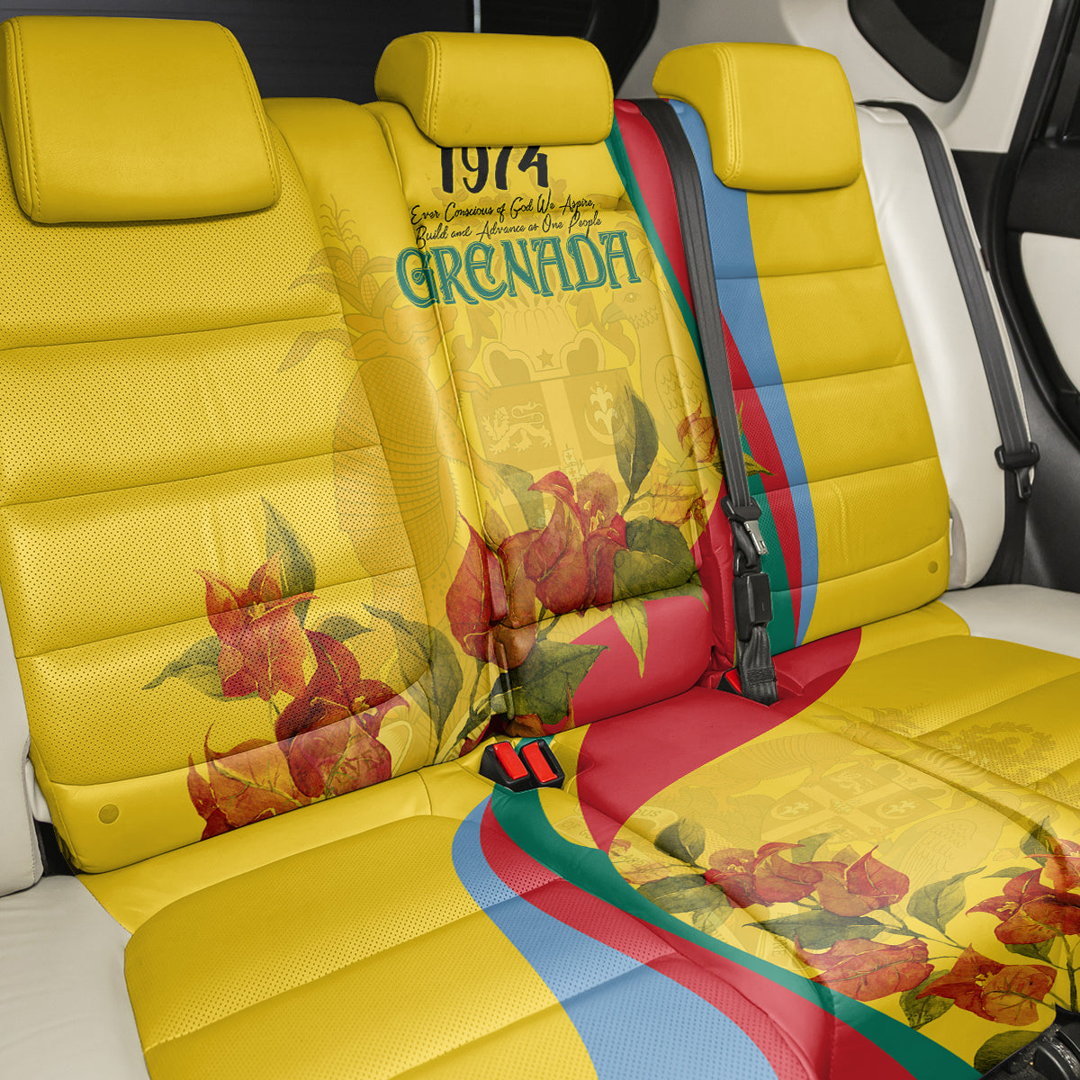 Grenada Independence Day Back Car Seat Cover Bougainvillea Flowers Flag Style LT9 - Wonder Print Shop