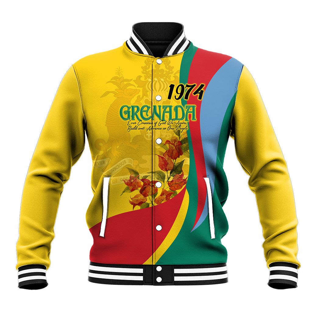Grenada Independence Day Baseball Jacket Bougainvillea Flowers Flag Style LT9 - Wonder Print Shop