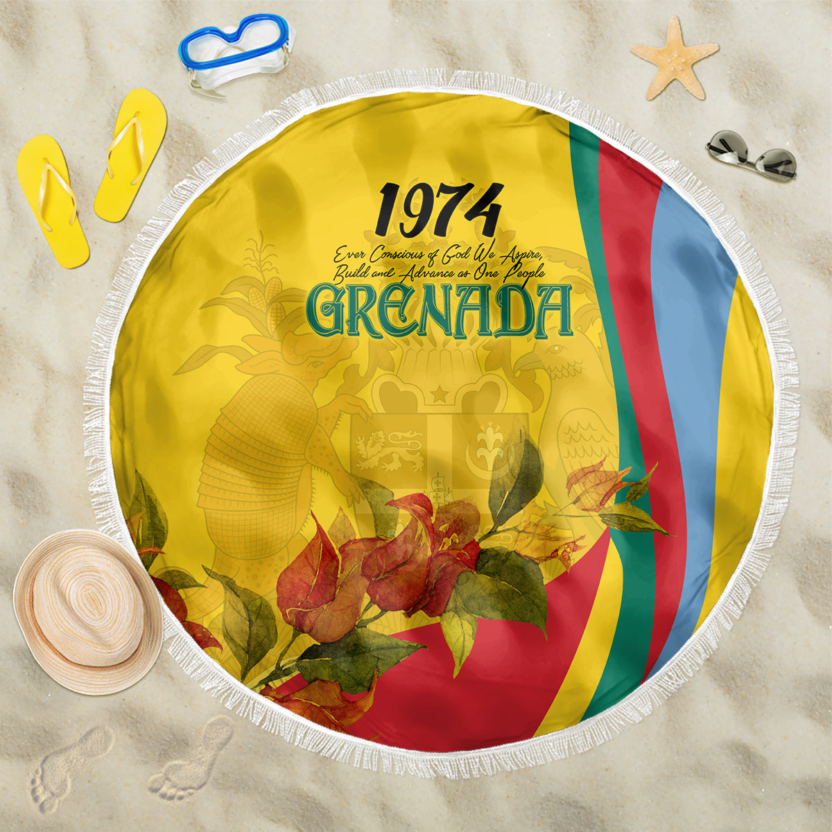 Grenada Independence Day Beach Blanket Bougainvillea Flowers Flag Style LT9 - Wonder Print Shop