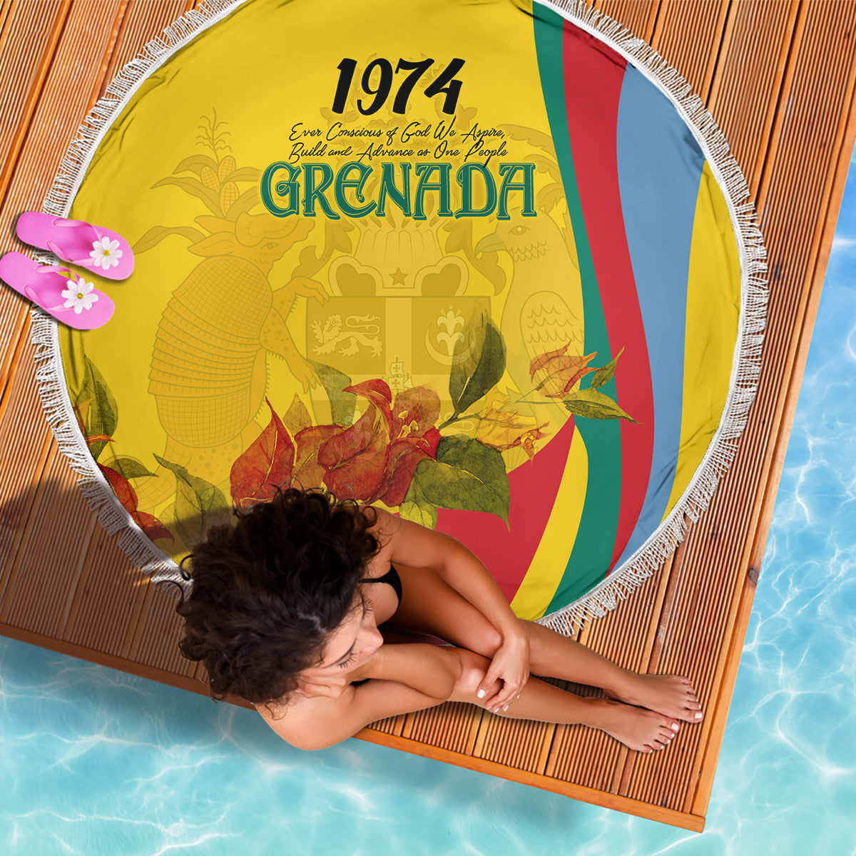 Grenada Independence Day Beach Blanket Bougainvillea Flowers Flag Style LT9 - Wonder Print Shop