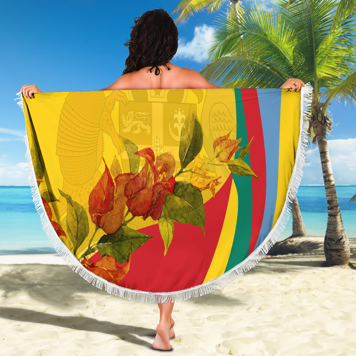 Grenada Independence Day Beach Blanket Bougainvillea Flowers Flag Style LT9 - Wonder Print Shop