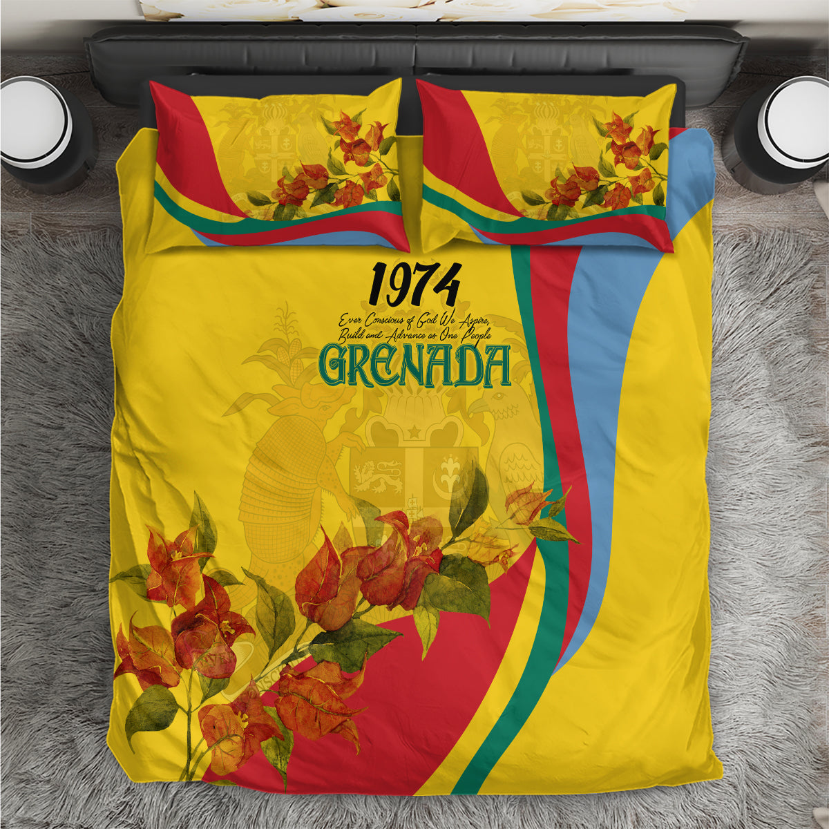 Grenada Independence Day Bedding Set Bougainvillea Flowers Flag Style LT9 - Wonder Print Shop