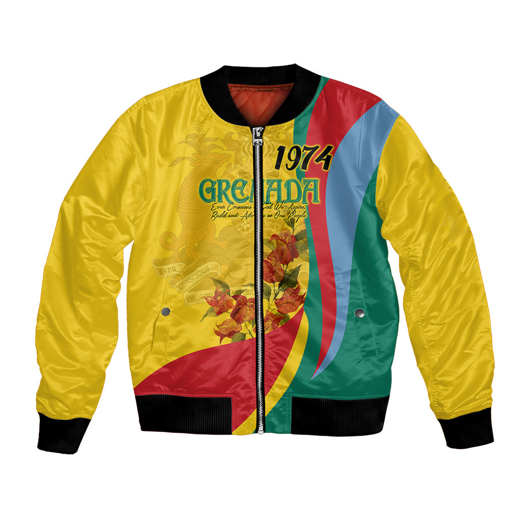 Grenada Independence Day Bomber Jacket Bougainvillea Flowers Flag Style LT9 - Wonder Print Shop