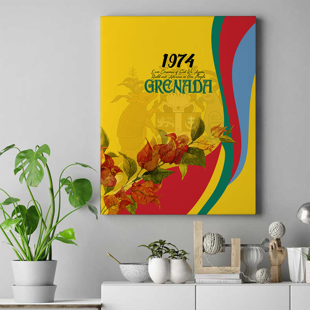 Grenada Independence Day Canvas Wall Art Bougainvillea Flowers Flag Style LT9 - Wonder Print Shop
