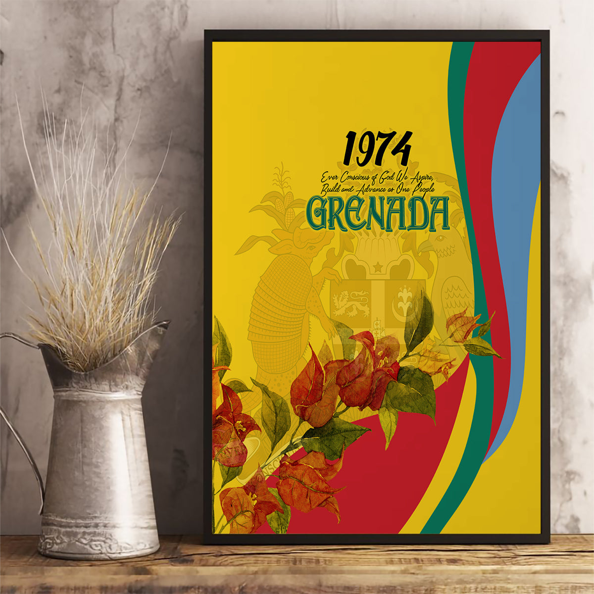 Grenada Independence Day Canvas Wall Art Bougainvillea Flowers Flag Style LT9 - Wonder Print Shop