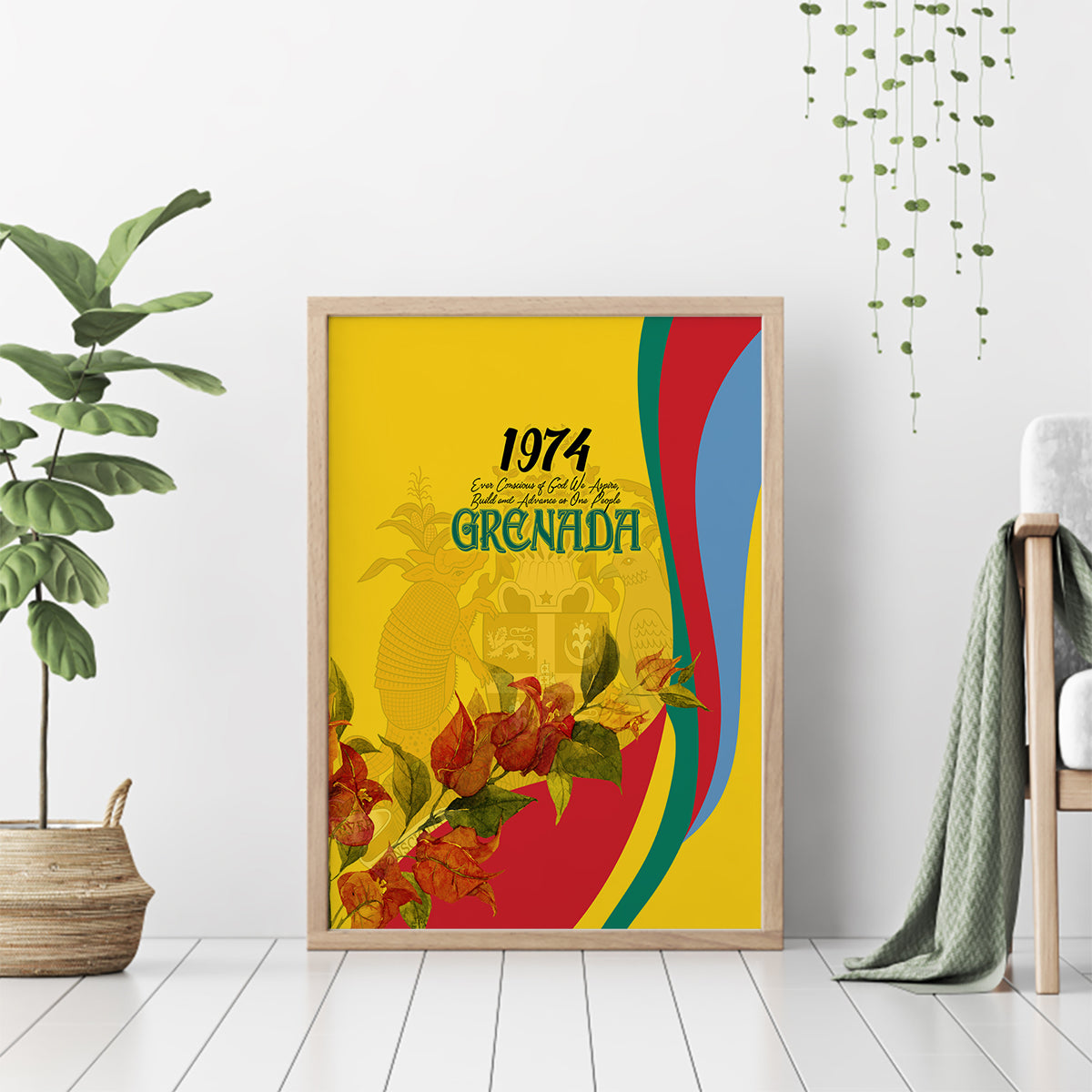 Grenada Independence Day Canvas Wall Art Bougainvillea Flowers Flag Style LT9 - Wonder Print Shop