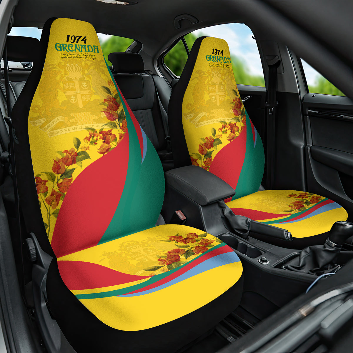 Grenada Independence Day Car Seat Cover Bougainvillea Flowers Flag Style LT9 - Wonder Print Shop