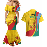 Grenada Independence Day Couples Matching Mermaid Dress and Hawaiian Shirt Bougainvillea Flowers Flag Style LT9 - Wonder Print Shop
