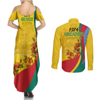 Grenada Independence Day Couples Matching Summer Maxi Dress and Long Sleeve Button Shirt Bougainvillea Flowers Flag Style LT9 - Wonder Print Shop