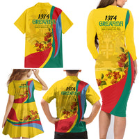 Grenada Independence Day Family Matching Long Sleeve Bodycon Dress and Hawaiian Shirt Bougainvillea Flowers Flag Style LT9 - Wonder Print Shop