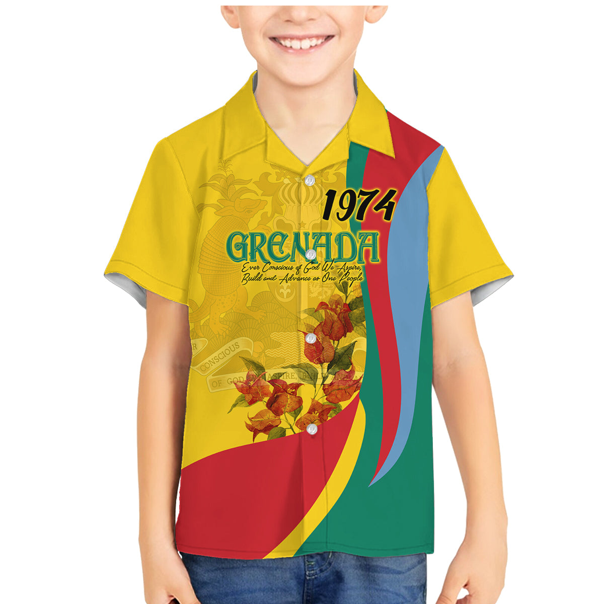 Grenada Independence Day Family Matching Mermaid Dress and Hawaiian Shirt Bougainvillea Flowers Flag Style LT9 - Wonder Print Shop