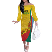 Grenada Independence Day Family Matching Off Shoulder Long Sleeve Dress and Hawaiian Shirt Bougainvillea Flowers Flag Style - Wonder Print Shop