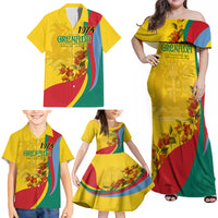 Grenada Independence Day Family Matching Off Shoulder Maxi Dress and Hawaiian Shirt Bougainvillea Flowers Flag Style LT9 - Wonder Print Shop