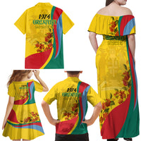 Grenada Independence Day Family Matching Off Shoulder Maxi Dress and Hawaiian Shirt Bougainvillea Flowers Flag Style LT9 - Wonder Print Shop