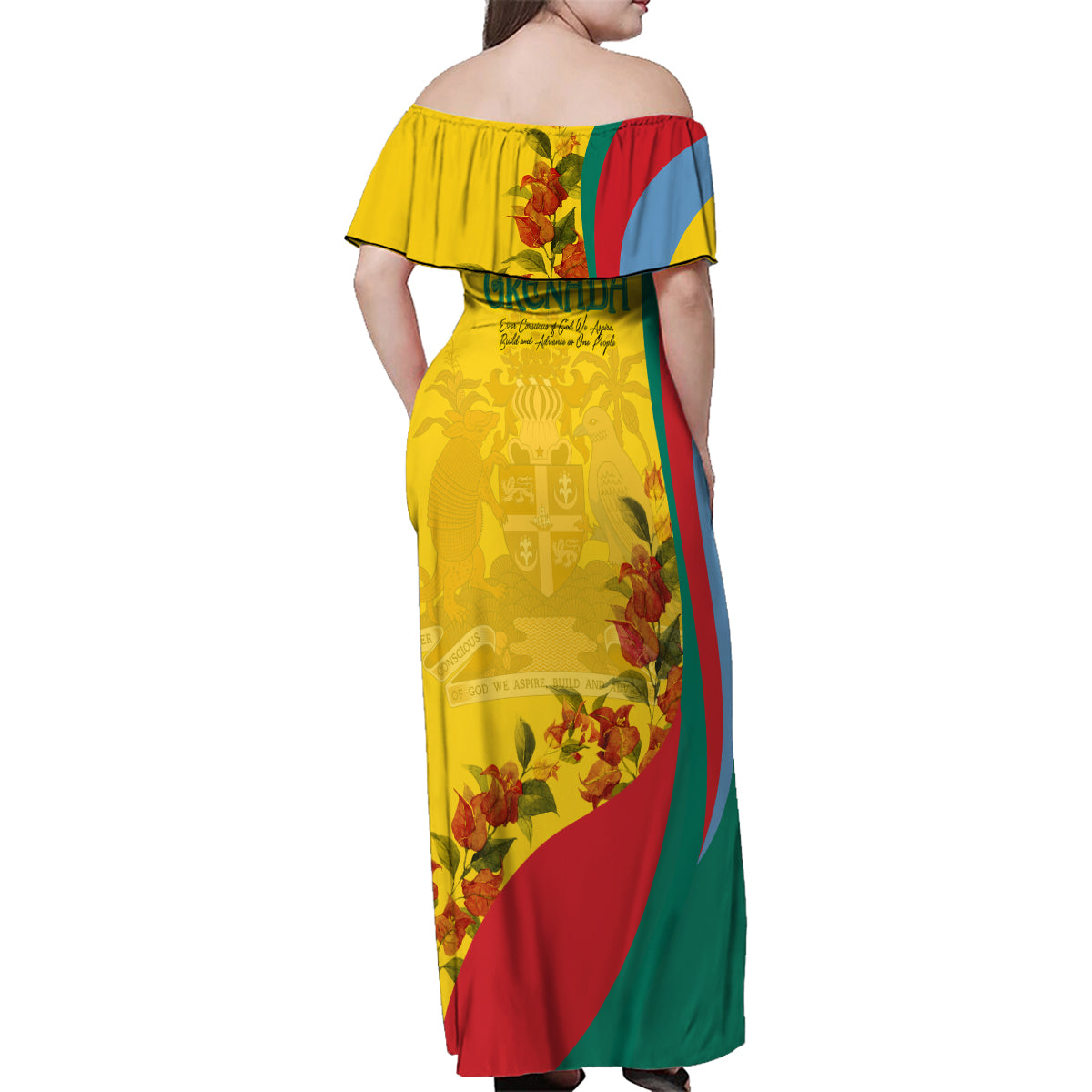 Grenada Independence Day Family Matching Off Shoulder Maxi Dress and Hawaiian Shirt Bougainvillea Flowers Flag Style LT9 - Wonder Print Shop