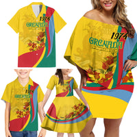 Grenada Independence Day Family Matching Off Shoulder Short Dress and Hawaiian Shirt Bougainvillea Flowers Flag Style LT9 - Wonder Print Shop