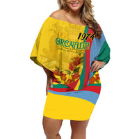 Grenada Independence Day Family Matching Off Shoulder Short Dress and Hawaiian Shirt Bougainvillea Flowers Flag Style LT9 - Wonder Print Shop