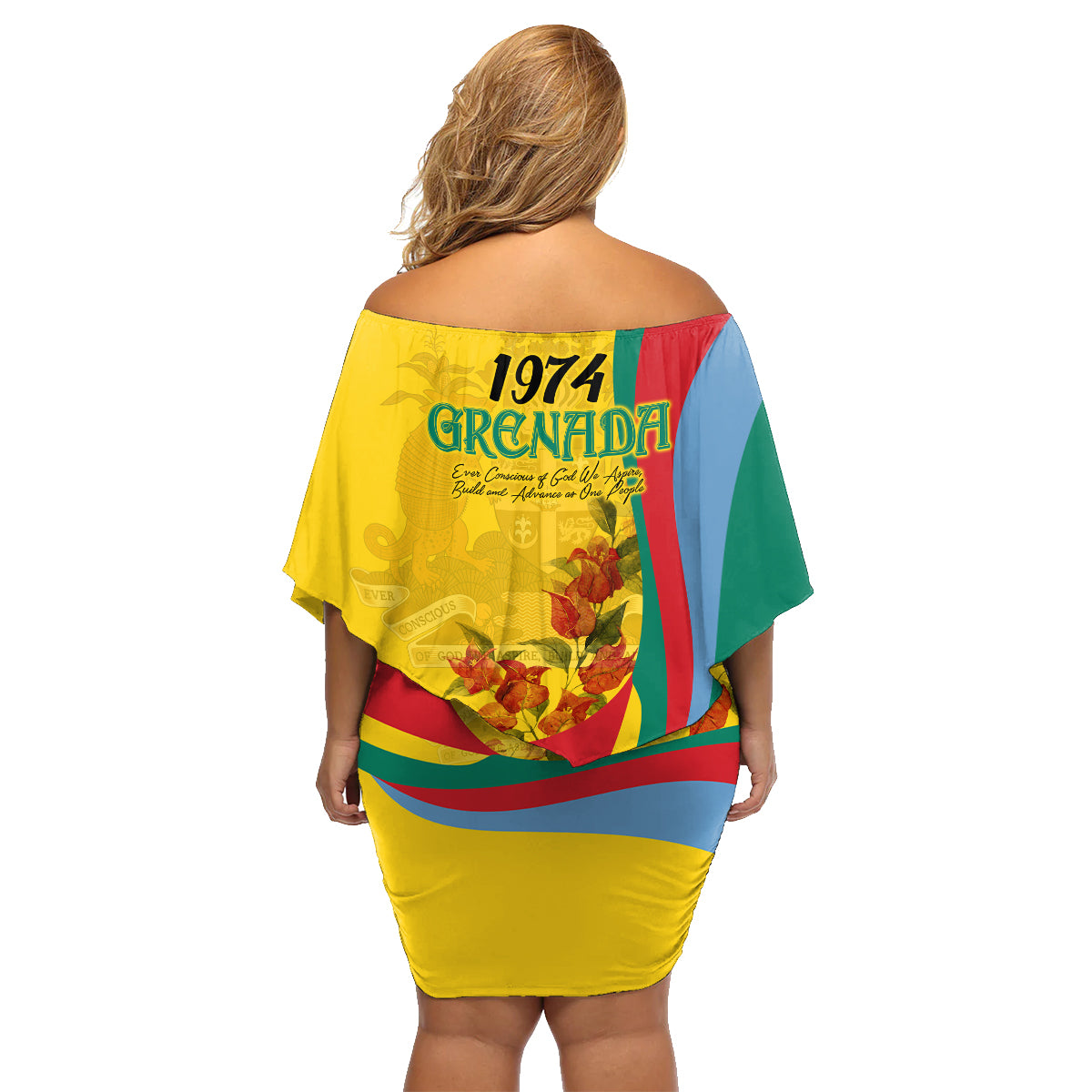 Grenada Independence Day Family Matching Off Shoulder Short Dress and Hawaiian Shirt Bougainvillea Flowers Flag Style LT9 - Wonder Print Shop