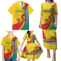 Grenada Independence Day Family Matching Puletasi and Hawaiian Shirt Bougainvillea Flowers Flag Style - Wonder Print Shop