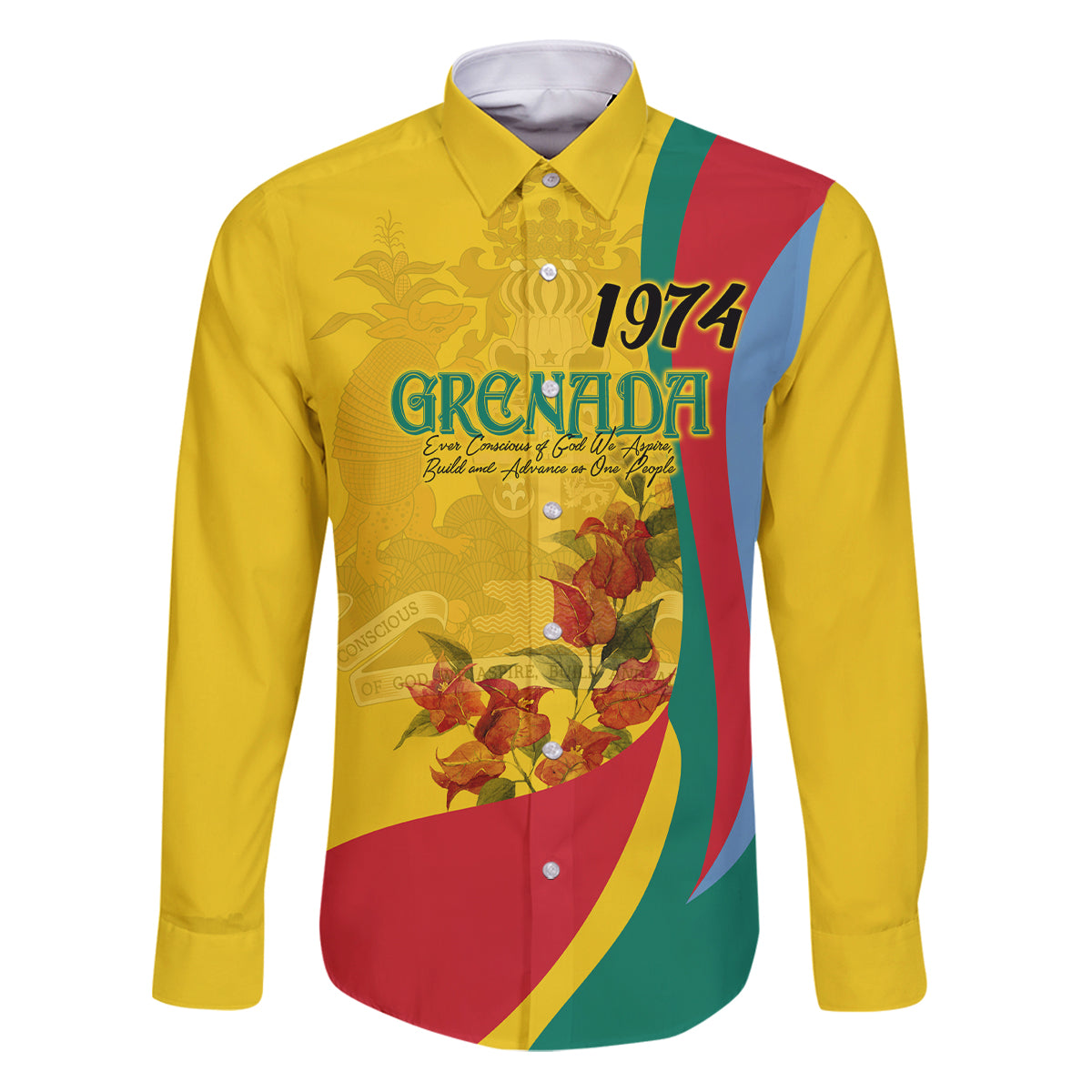 Grenada Independence Day Family Matching Puletasi and Hawaiian Shirt Bougainvillea Flowers Flag Style - Wonder Print Shop