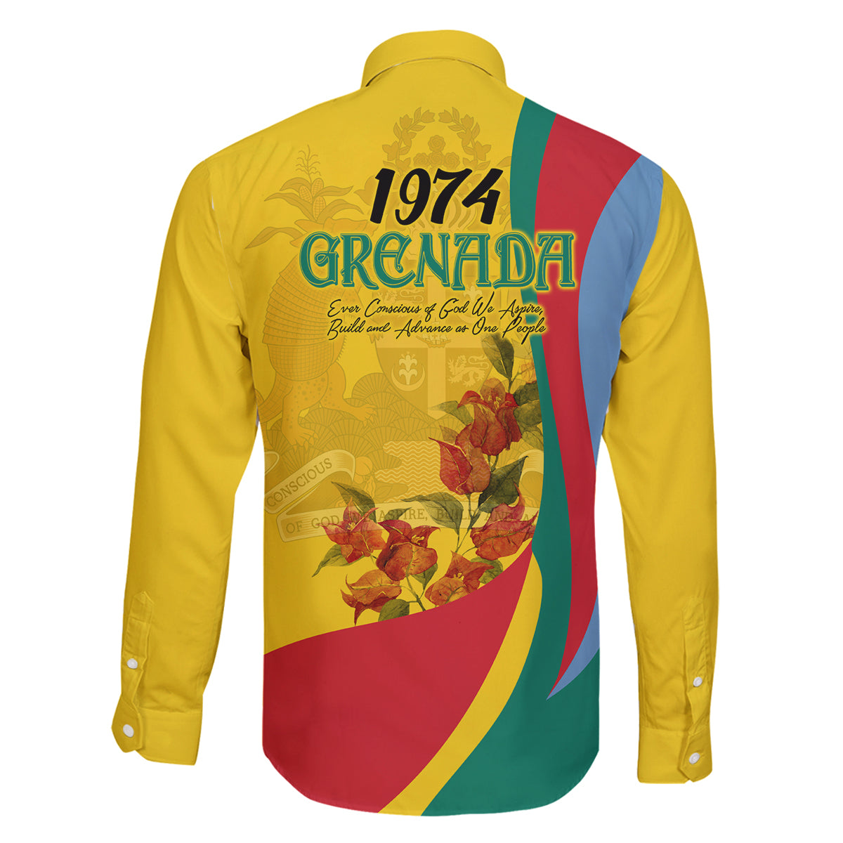 Grenada Independence Day Family Matching Puletasi and Hawaiian Shirt Bougainvillea Flowers Flag Style - Wonder Print Shop