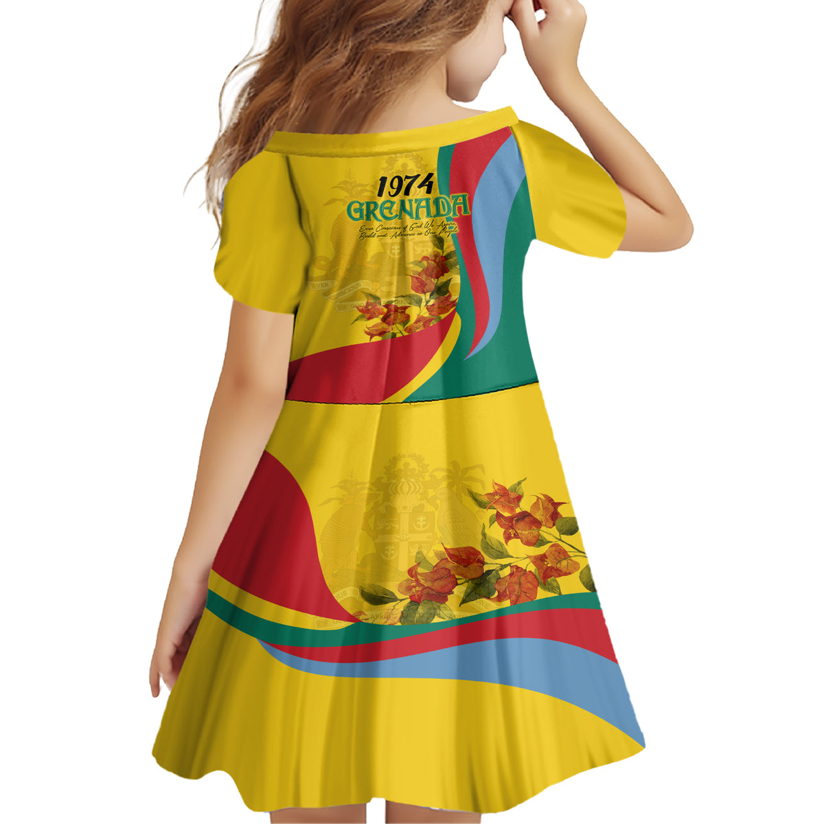 Grenada Independence Day Family Matching Short Sleeve Bodycon Dress and Hawaiian Shirt Bougainvillea Flowers Flag Style - Wonder Print Shop