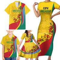 Grenada Independence Day Family Matching Short Sleeve Bodycon Dress and Hawaiian Shirt Bougainvillea Flowers Flag Style - Wonder Print Shop