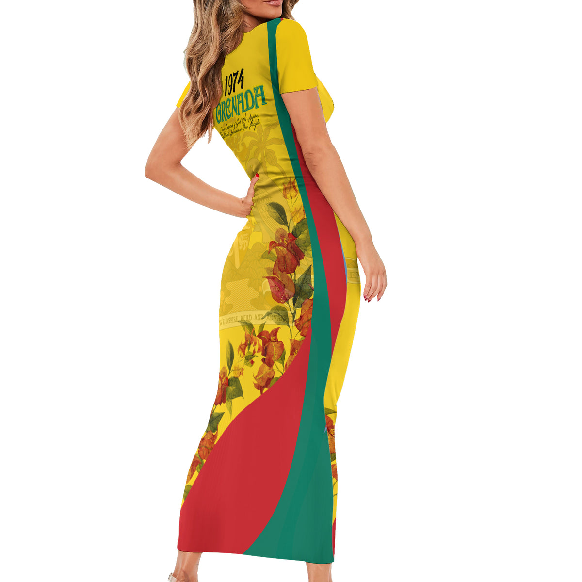 Grenada Independence Day Family Matching Short Sleeve Bodycon Dress and Hawaiian Shirt Bougainvillea Flowers Flag Style - Wonder Print Shop