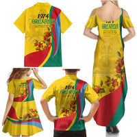 Grenada Independence Day Family Matching Summer Maxi Dress and Hawaiian Shirt Bougainvillea Flowers Flag Style - Wonder Print Shop
