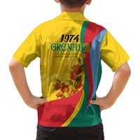 Grenada Independence Day Family Matching Tank Maxi Dress and Hawaiian Shirt Bougainvillea Flowers Flag Style - Wonder Print Shop