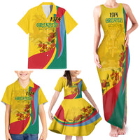 Grenada Independence Day Family Matching Tank Maxi Dress and Hawaiian Shirt Bougainvillea Flowers Flag Style - Wonder Print Shop