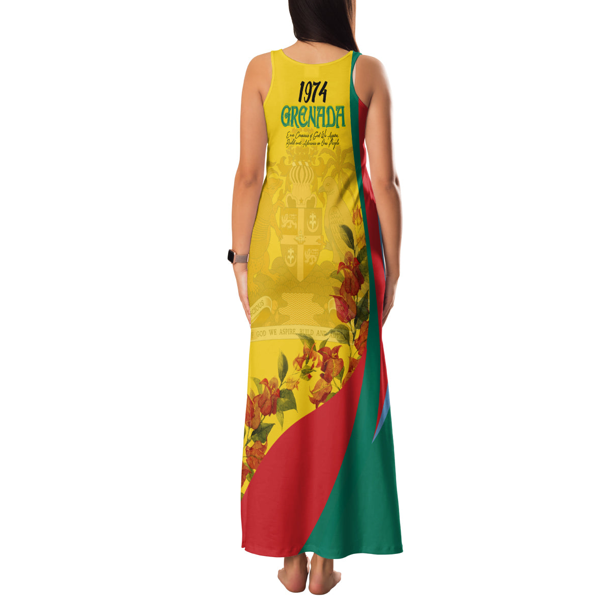 Grenada Independence Day Family Matching Tank Maxi Dress and Hawaiian Shirt Bougainvillea Flowers Flag Style - Wonder Print Shop