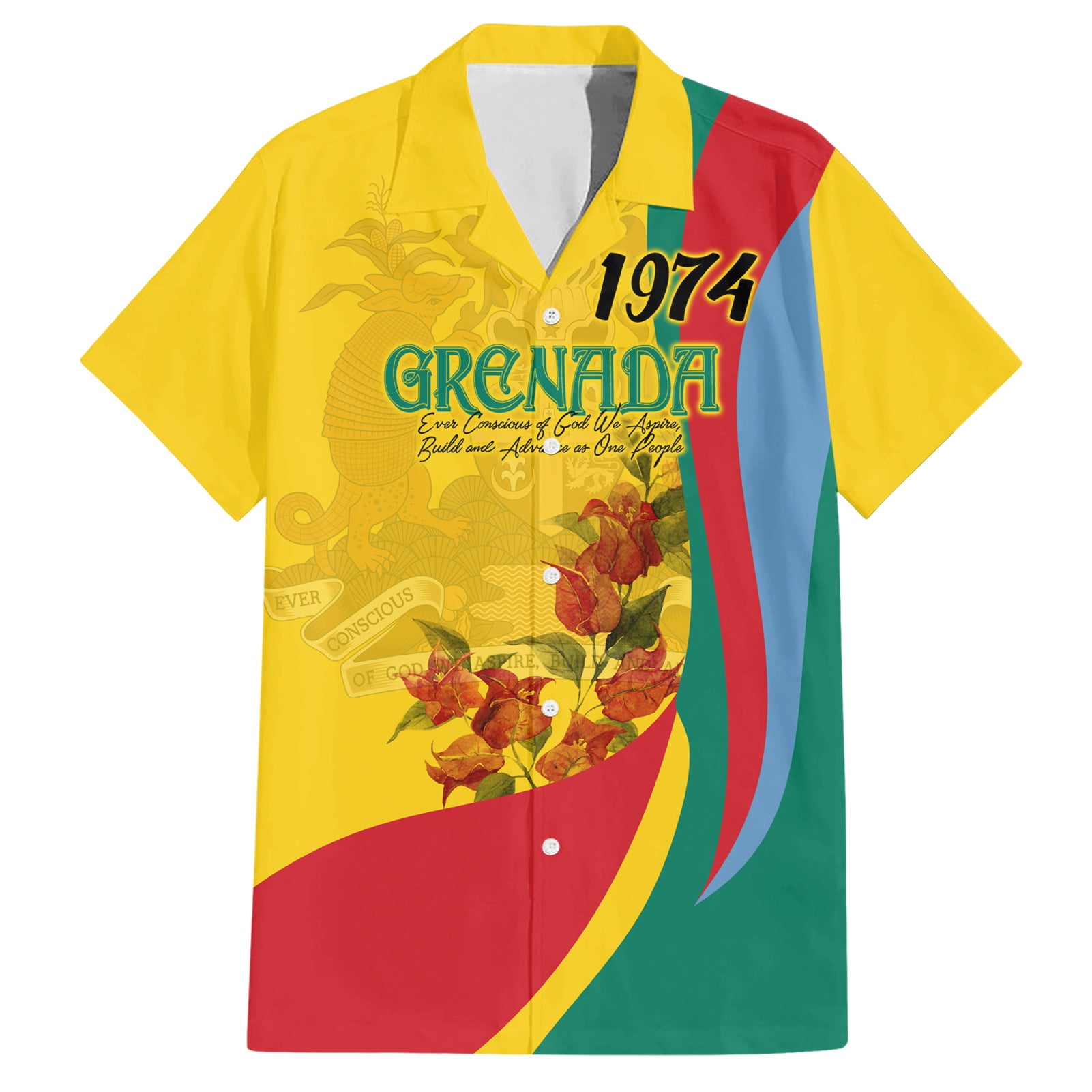 Grenada Independence Day Hawaiian Shirt Bougainvillea Flowers Flag Style - Wonder Print Shop