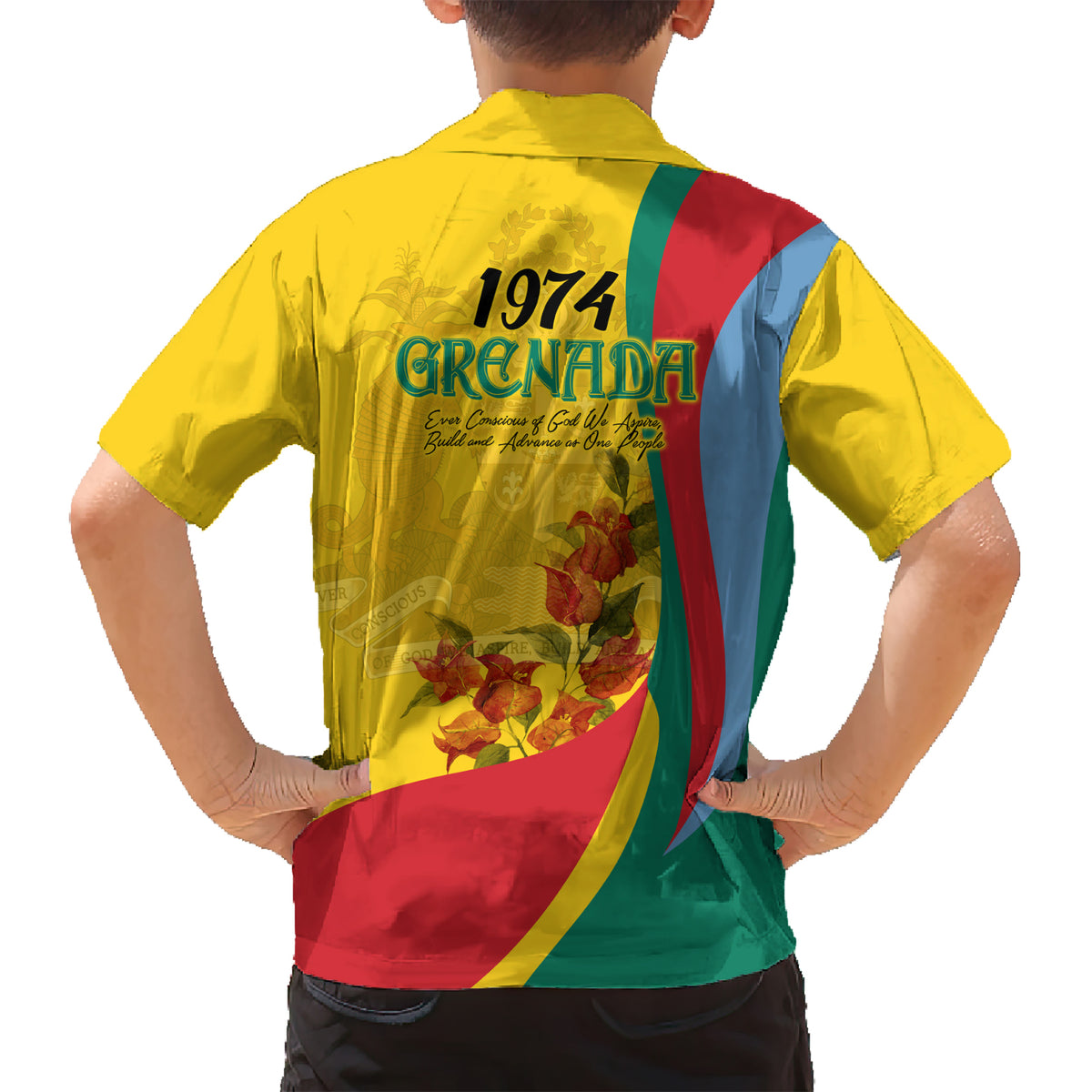 Grenada Independence Day Kid Hawaiian Shirt Bougainvillea Flowers Flag Style - Wonder Print Shop