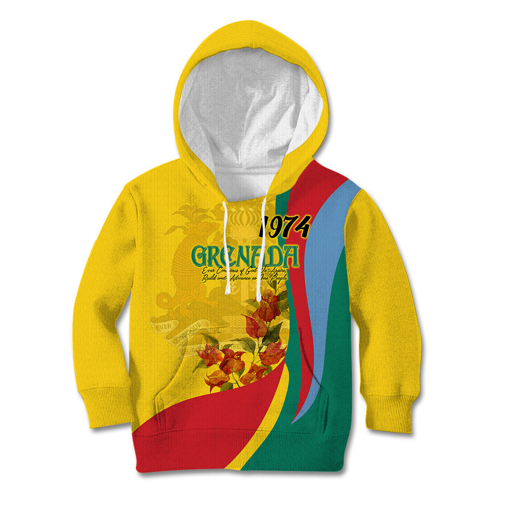 Grenada Independence Day Kid Hoodie Bougainvillea Flowers Flag Style - Wonder Print Shop