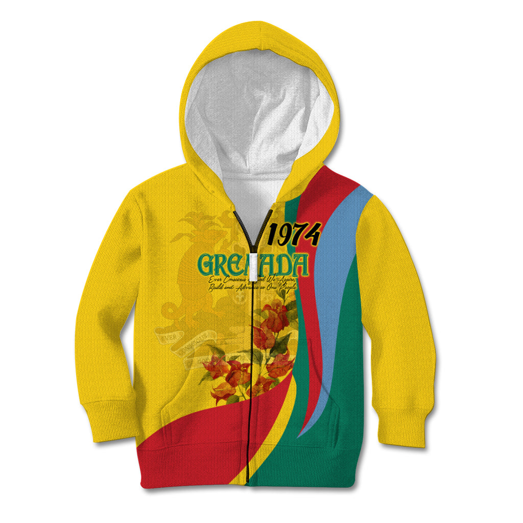 Grenada Independence Day Kid Hoodie Bougainvillea Flowers Flag Style - Wonder Print Shop