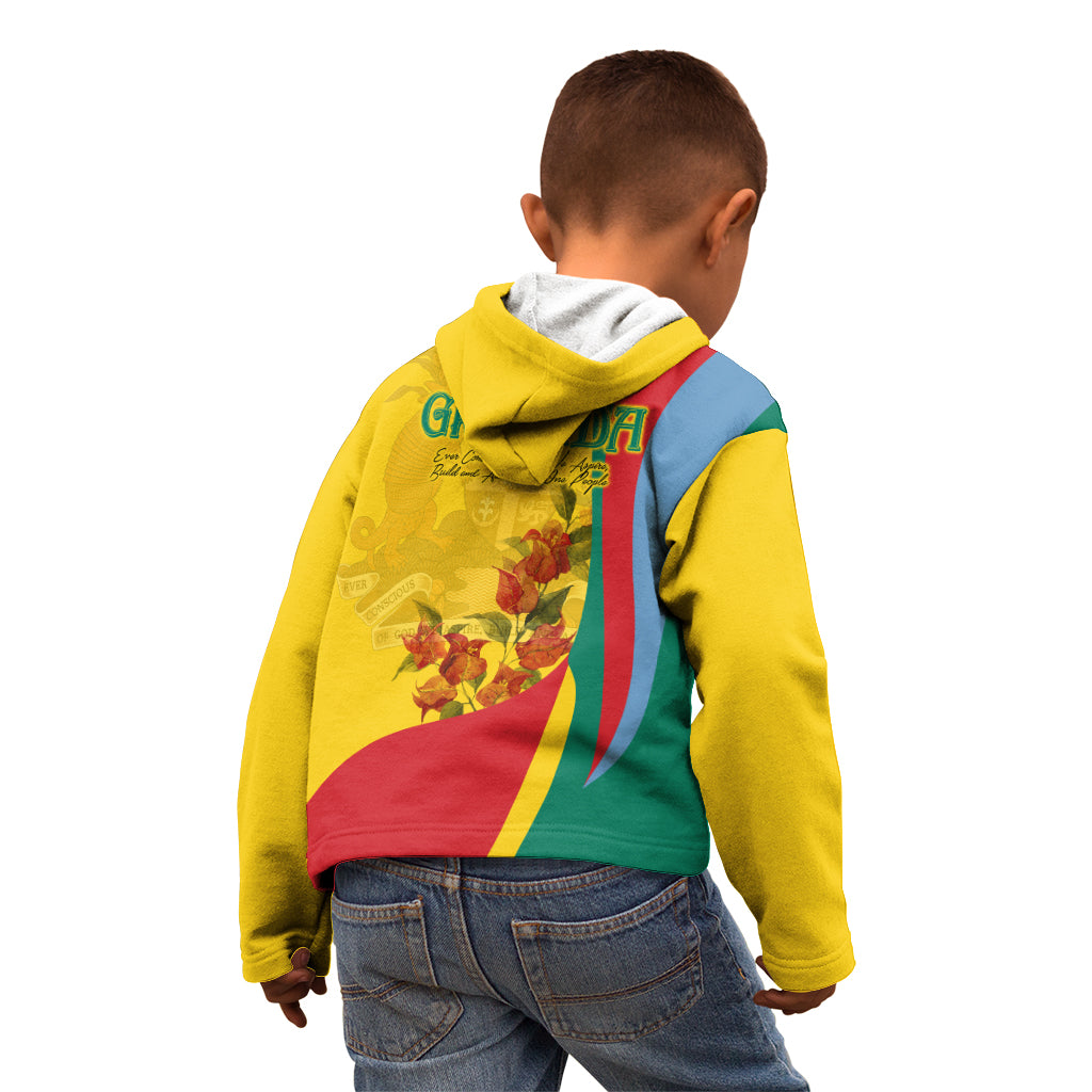 Grenada Independence Day Kid Hoodie Bougainvillea Flowers Flag Style - Wonder Print Shop