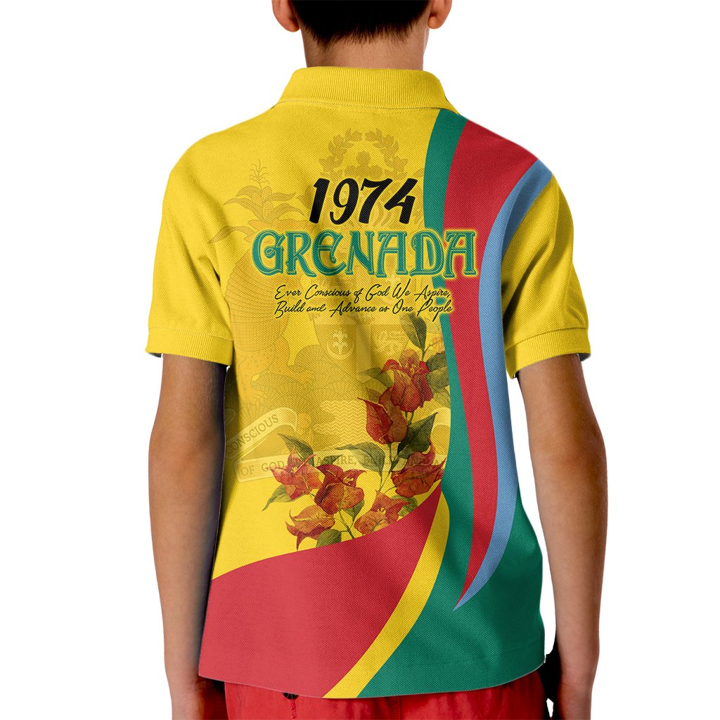 Grenada Independence Day Kid Polo Shirt Bougainvillea Flowers Flag Style - Wonder Print Shop