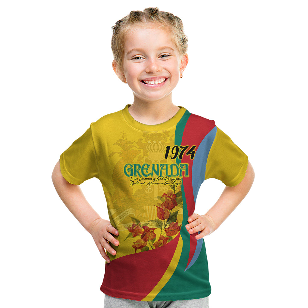 Grenada Independence Day Kid T Shirt Bougainvillea Flowers Flag Style - Wonder Print Shop