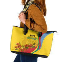 Grenada Independence Day Leather Tote Bag Bougainvillea Flowers Flag Style - Wonder Print Shop