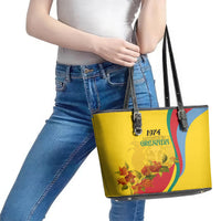 Grenada Independence Day Leather Tote Bag Bougainvillea Flowers Flag Style - Wonder Print Shop