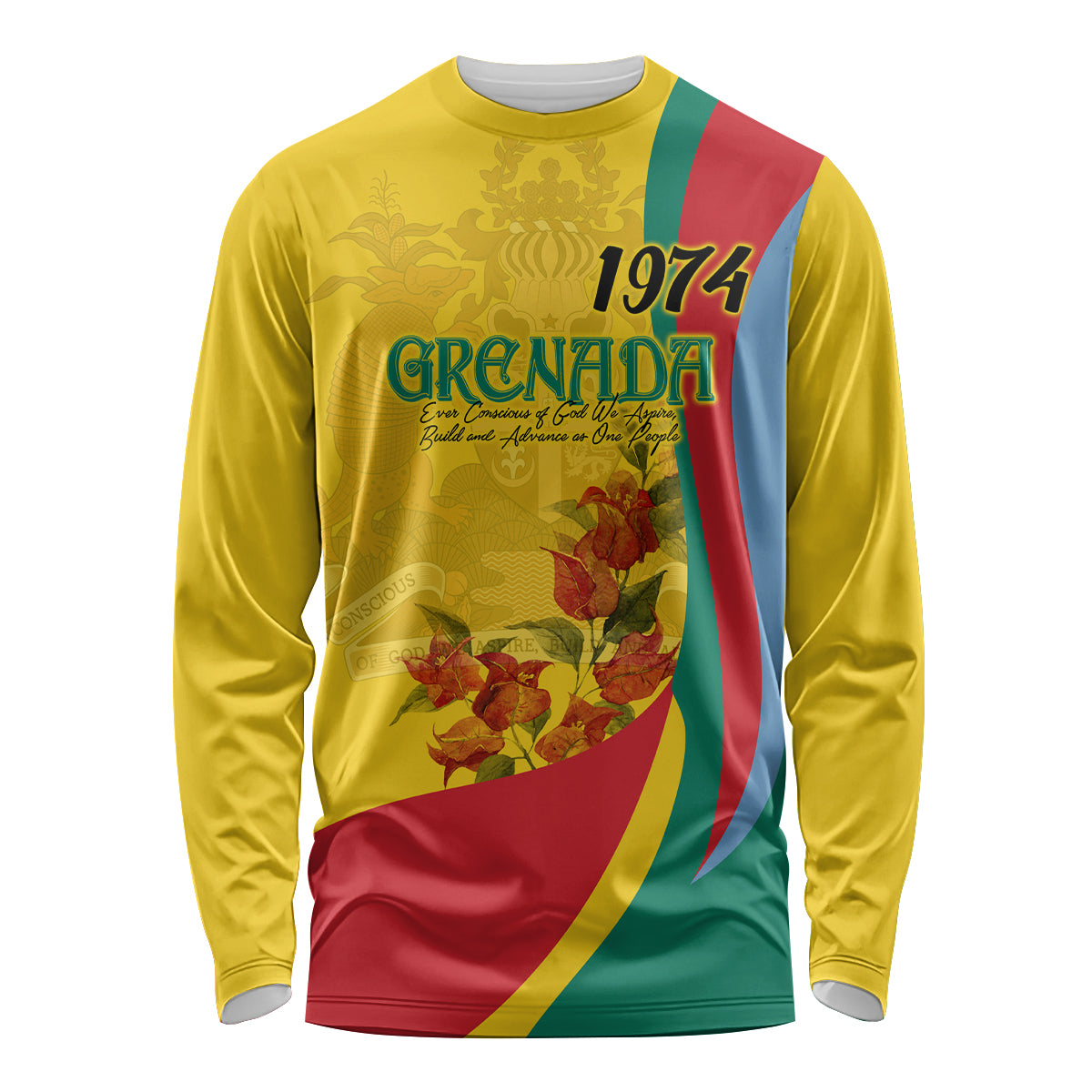 Grenada Independence Day Long Sleeve Shirt Bougainvillea Flowers Flag Style - Wonder Print Shop
