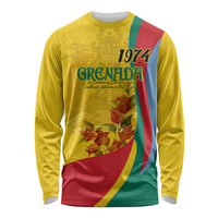 Grenada Independence Day Long Sleeve Shirt Bougainvillea Flowers Flag Style - Wonder Print Shop