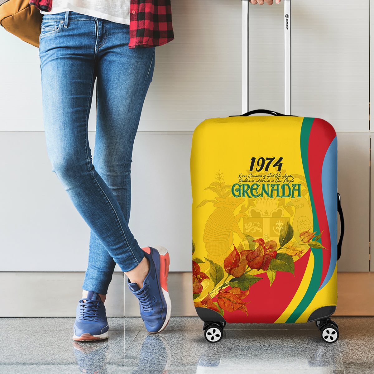 Grenada Independence Day Luggage Cover Bougainvillea Flowers Flag Style - Wonder Print Shop