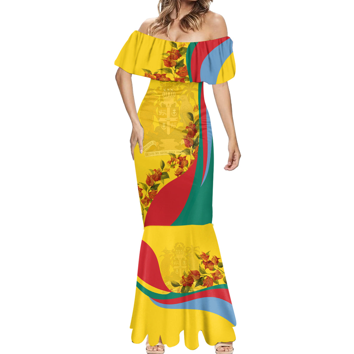 Grenada Independence Day Mermaid Dress Bougainvillea Flowers Flag Style - Wonder Print Shop