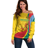 Grenada Independence Day Off Shoulder Sweater Bougainvillea Flowers Flag Style - Wonder Print Shop